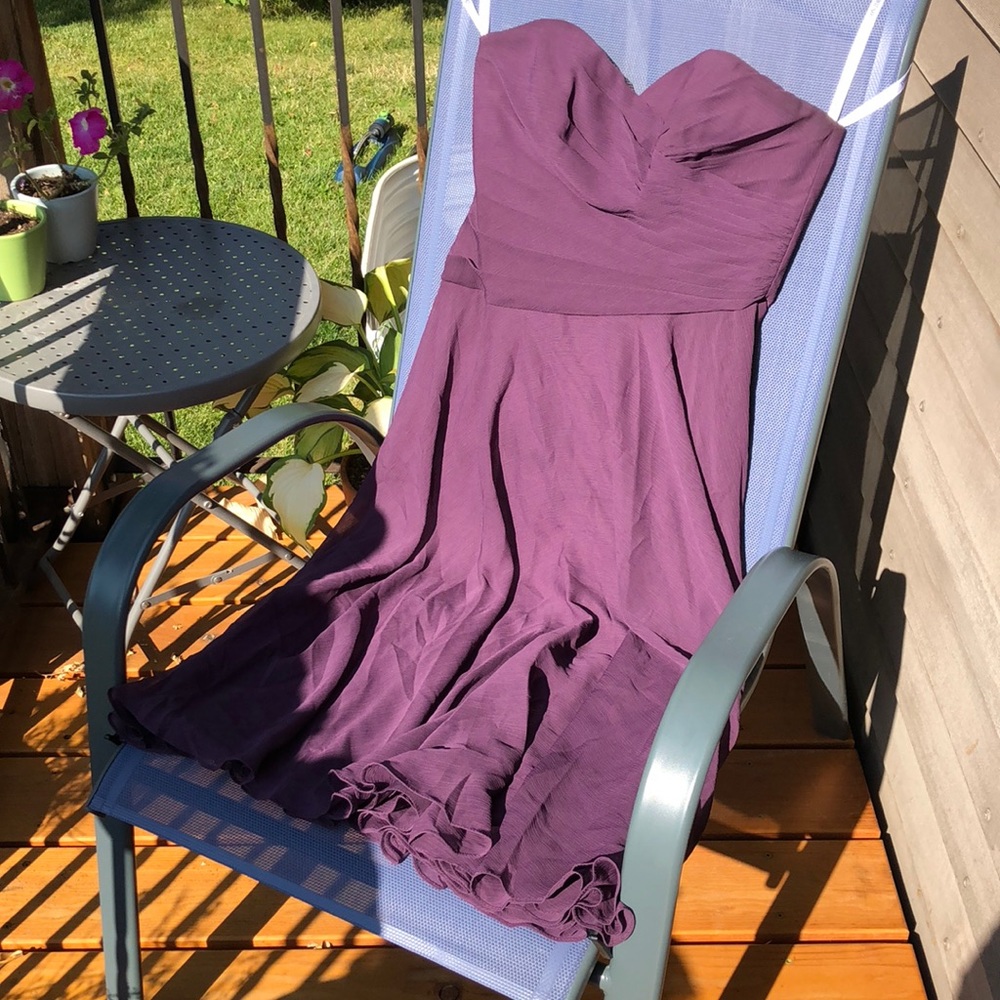 David’s Bridal Strapless crinkle chiffon dress